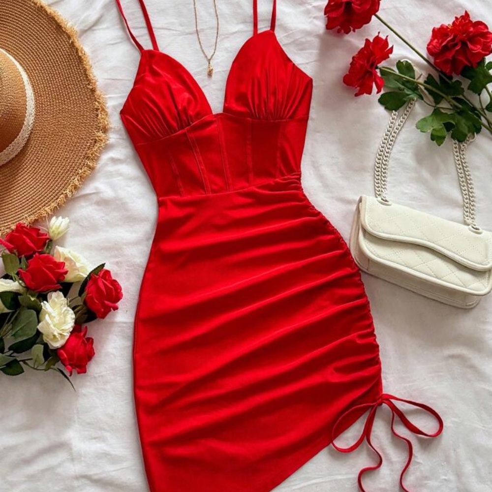 Elegant Red Ruched Dress